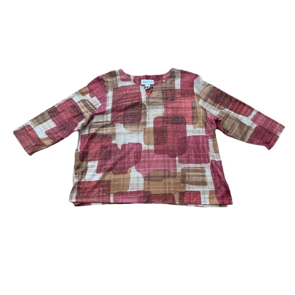 Alfred Dunner Mulberry Street 3/4 Sleeve Red Gold Multicolor Metallic XL Top NWT